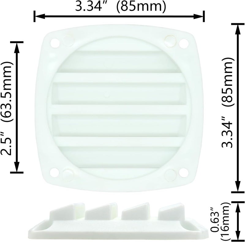 LTEMG Marine Louvered Nylon Boat Vent,White Plastic Square Air Vent,Free Stainless Steel Screws(2 Pcs) - Image 2